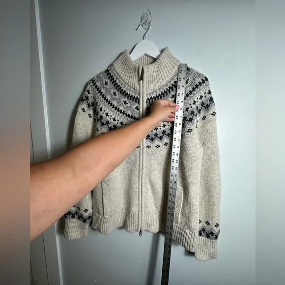 NWT L.L. Bean Fair Isle Classic Rag Wool Grandmacore Zip Cardigan Size Large - Picture 13 of 16